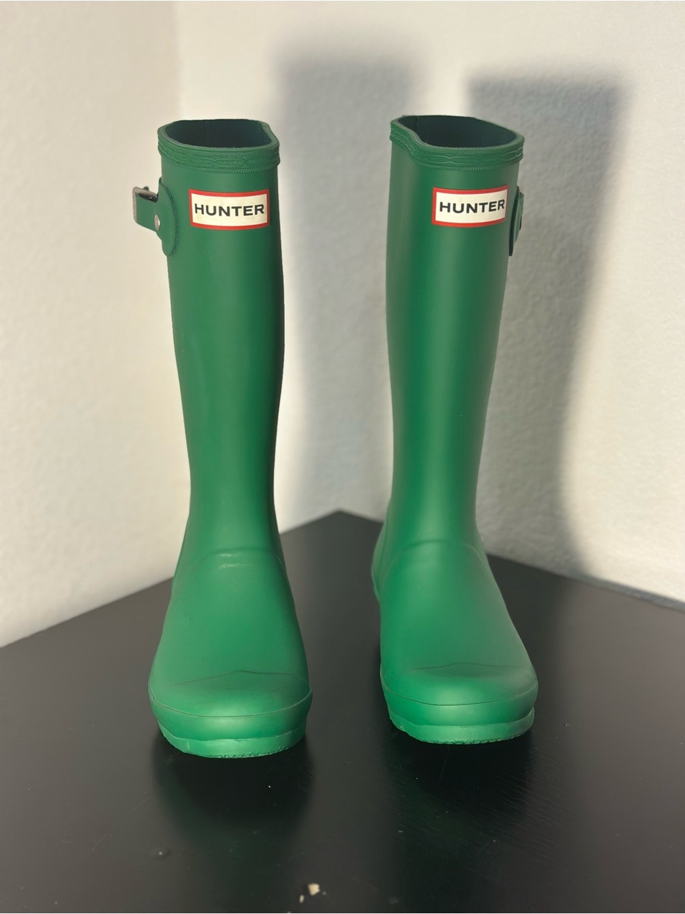 Hunter Kids Tall Rain Boots in Green with Side Buckle